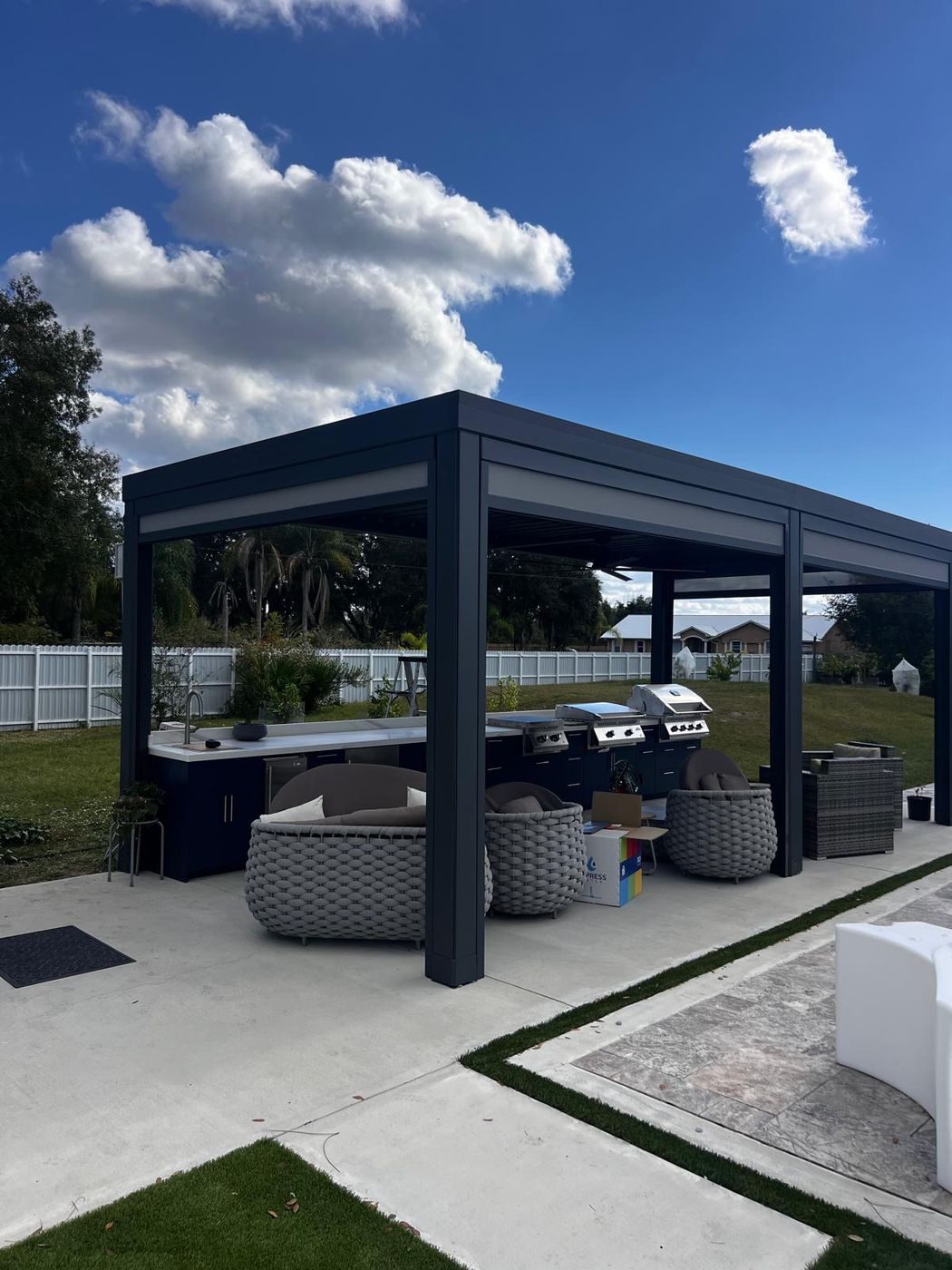 Installed under a louver pergola